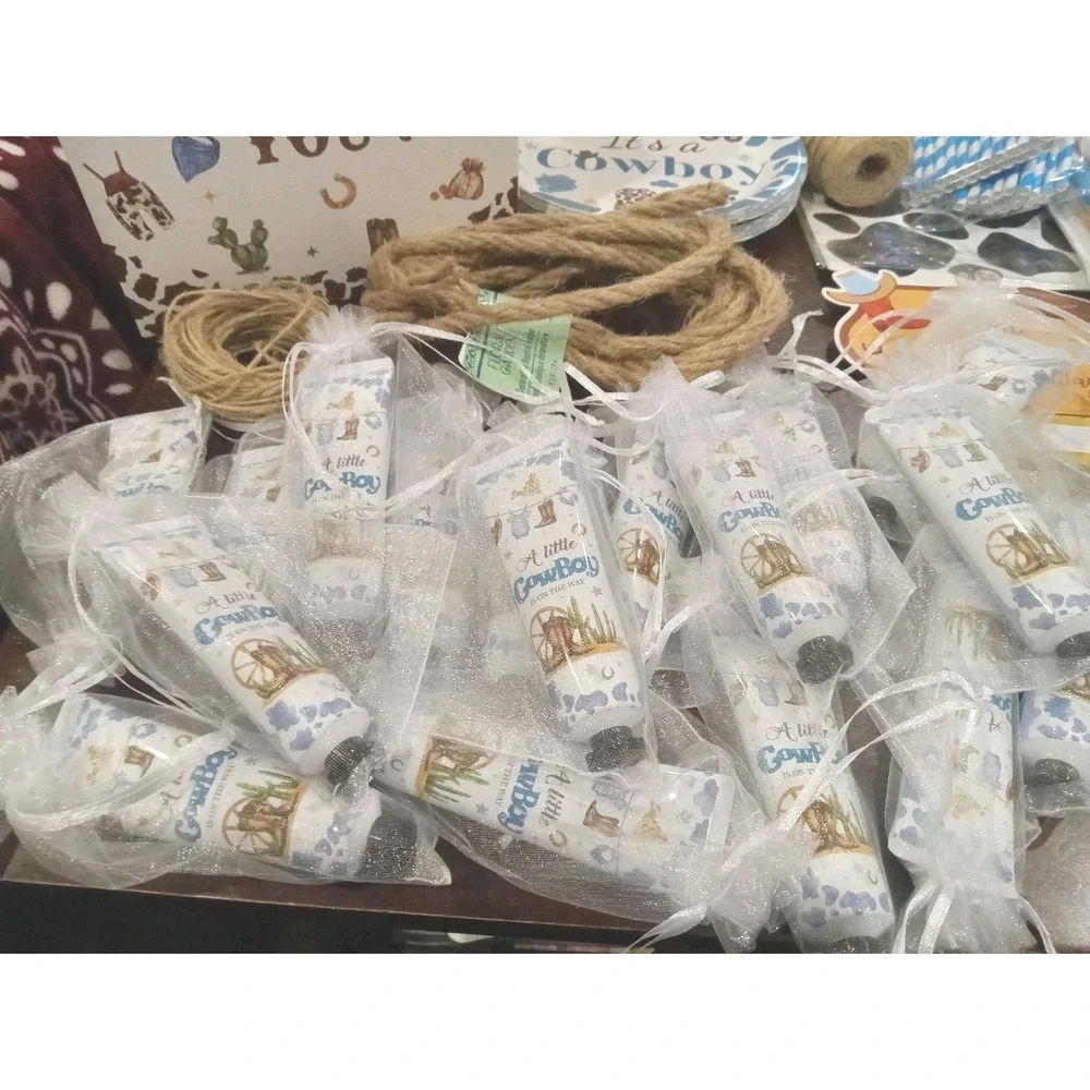 771 pc Cowboy Baby Shower Decorations Little Cowboy Raffle Box Banners Favors ++